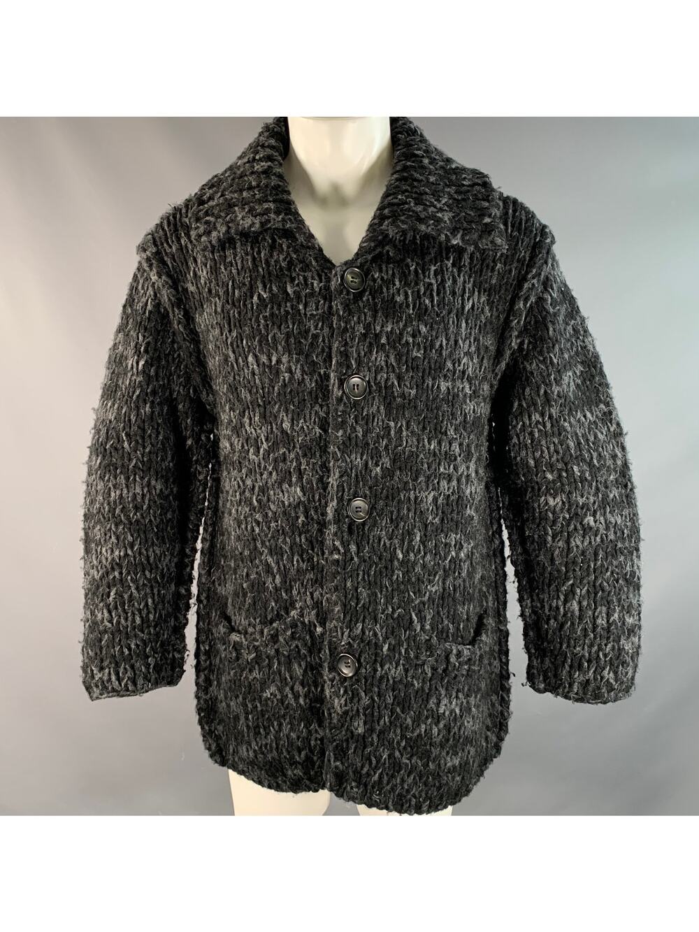 YOHJI YAMAMOTO Size M Black Grey Knitted Wool Blend Chunky Jacket